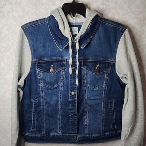 Wax Jean Basic Denim Jacket with Gray Hoodie Sleeves